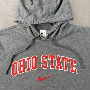 Nike Ohio State Buckeyes Center Swoosh Hoodie Men’s XL Gray Fleece Spell Out Y2K
